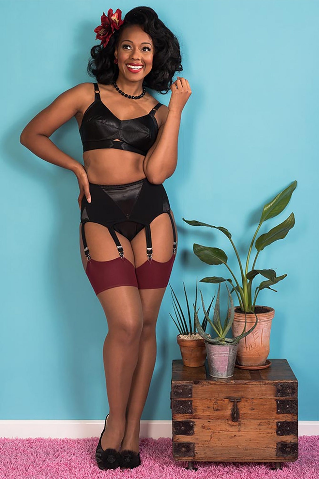 S Retro Seamed Stockings In Nutmeg Claret Glamour