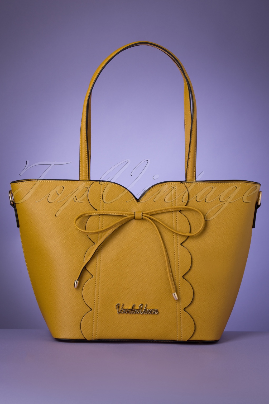 Vixen Scalloped Shopper Tasche Mit Schleife Vorne In Senfgelb