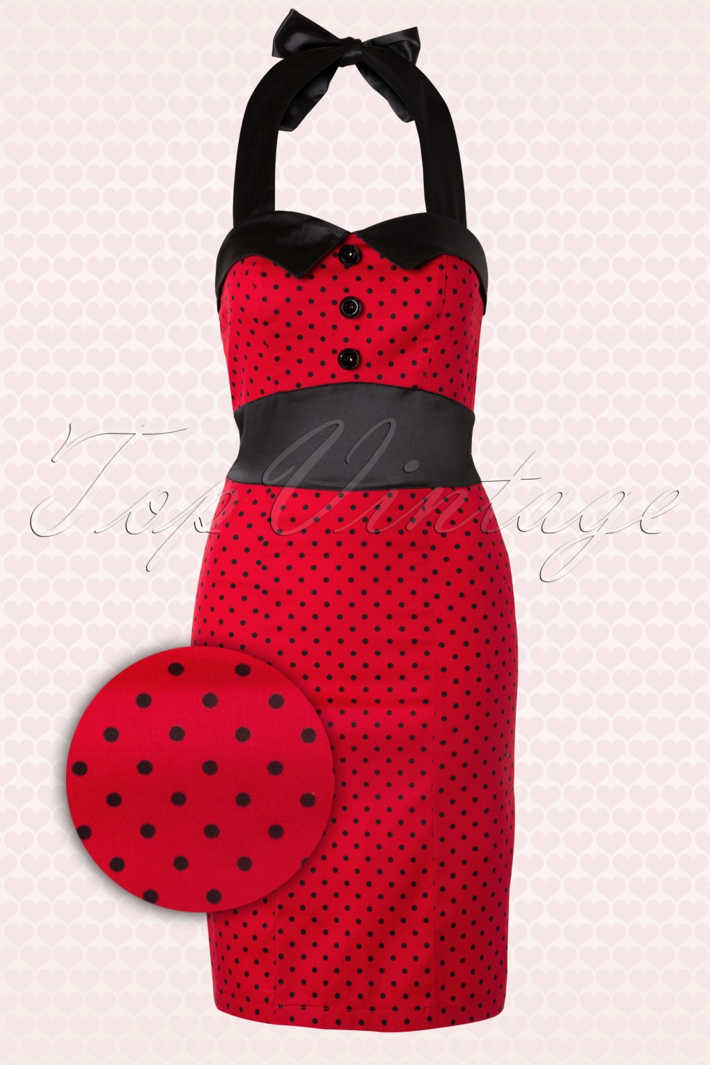 S Black Polkadot Pencil Halter Dress In Red