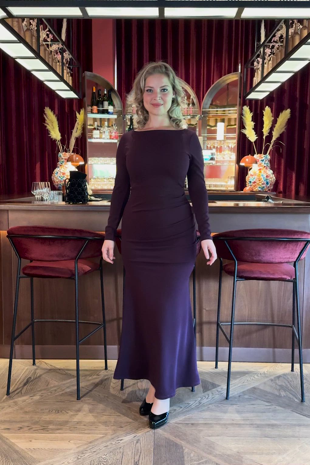 Vintage Chic for Topvintage - Sage maxi jurk in aubergine  2