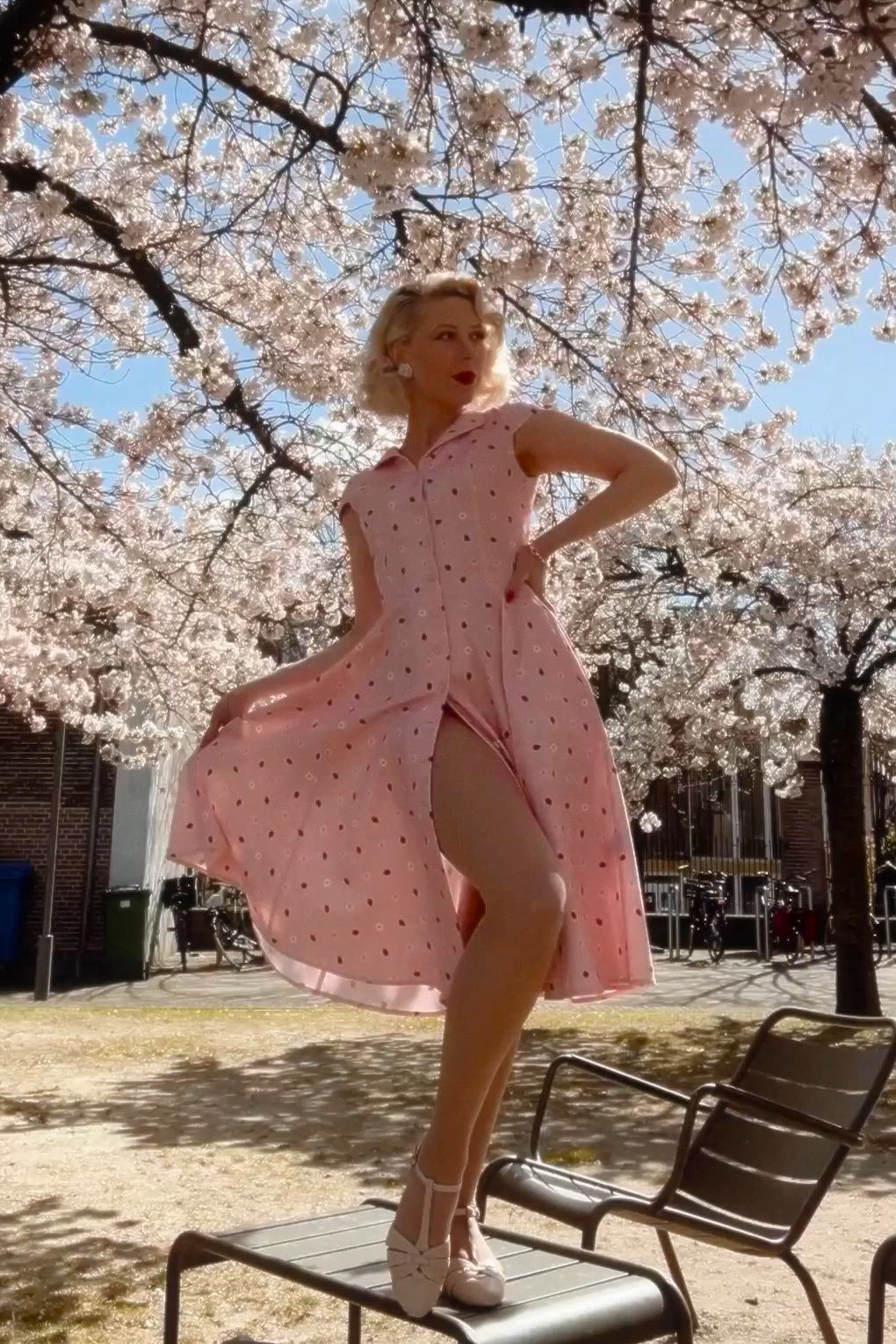 Topvintage Boutique Collection - Exklusiv von Topvintage ~ Angie Ladybug Swing Kleid in Pink 2