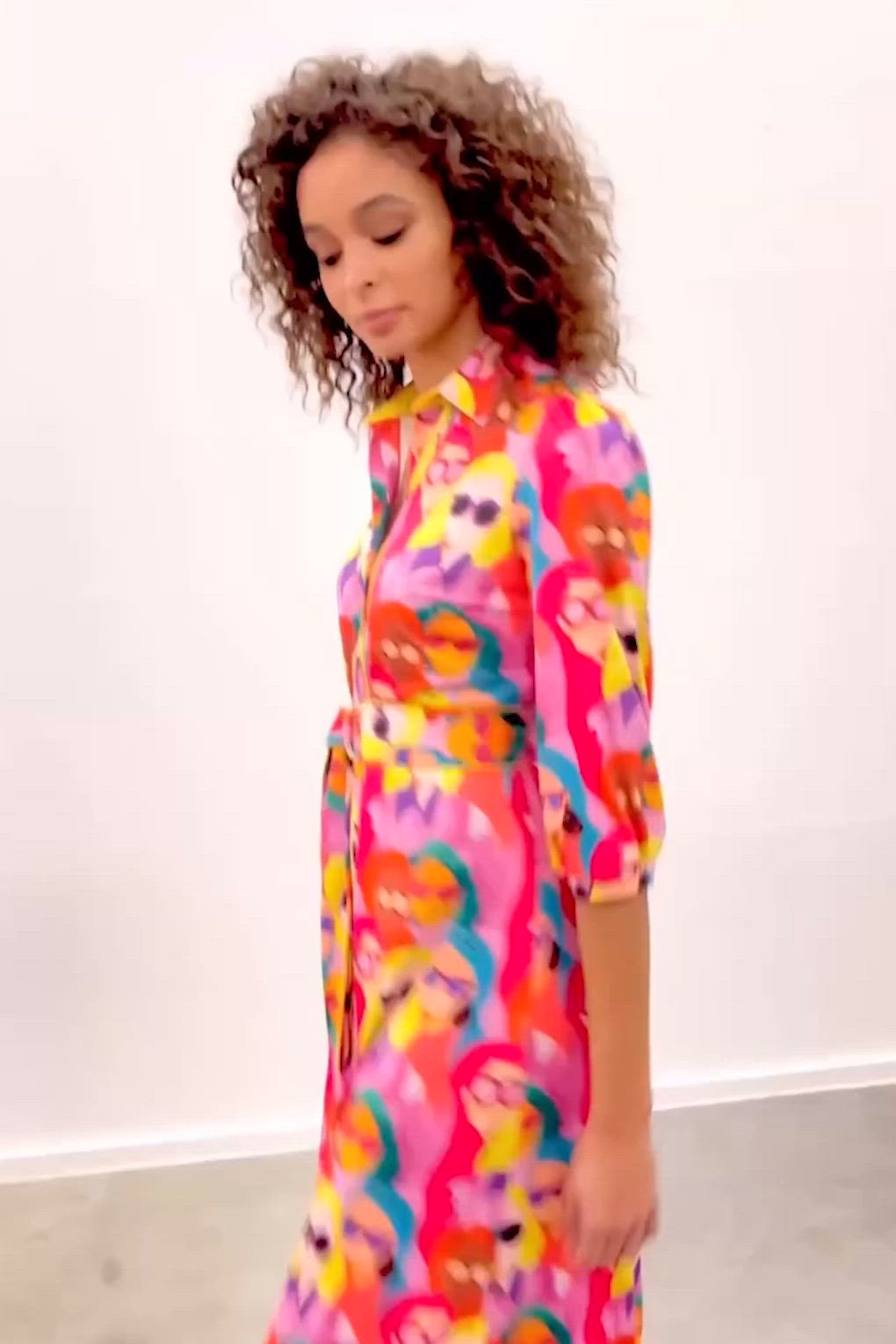 K-Design - Face Me Button Down maxi jurk in roze en multi 2