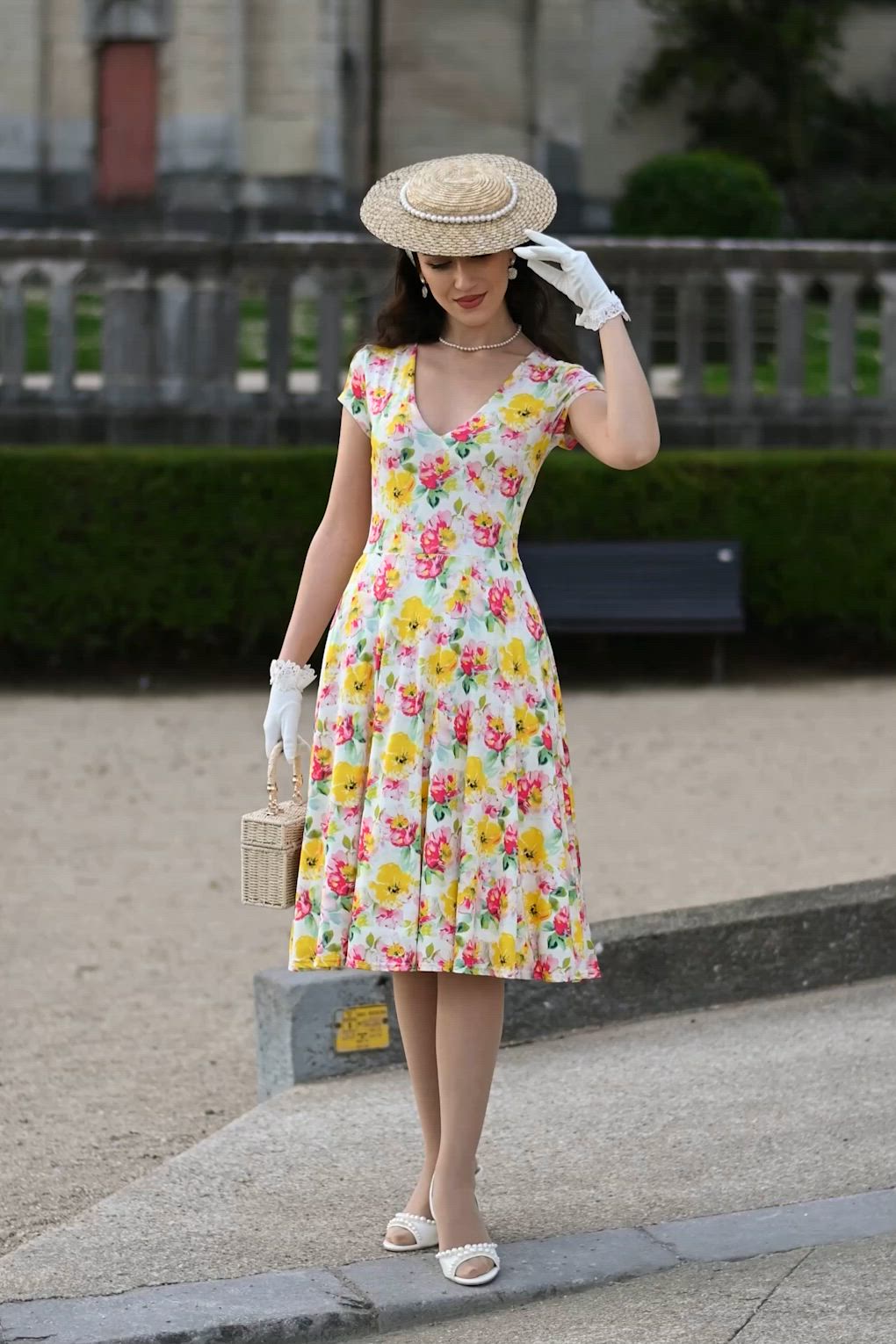 Vintage Chic for Topvintage - Polly Floral swing jurk in geel 4