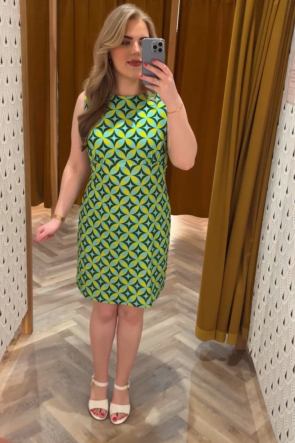 Vintage Chic for Topvintage - Betty Geometric jurk in limegroen 2