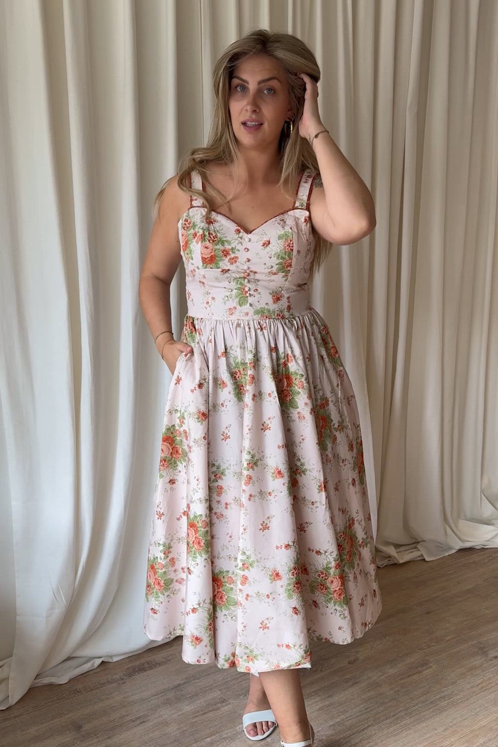 Timeless - Bryson Floral midi jurk in poederroze 2