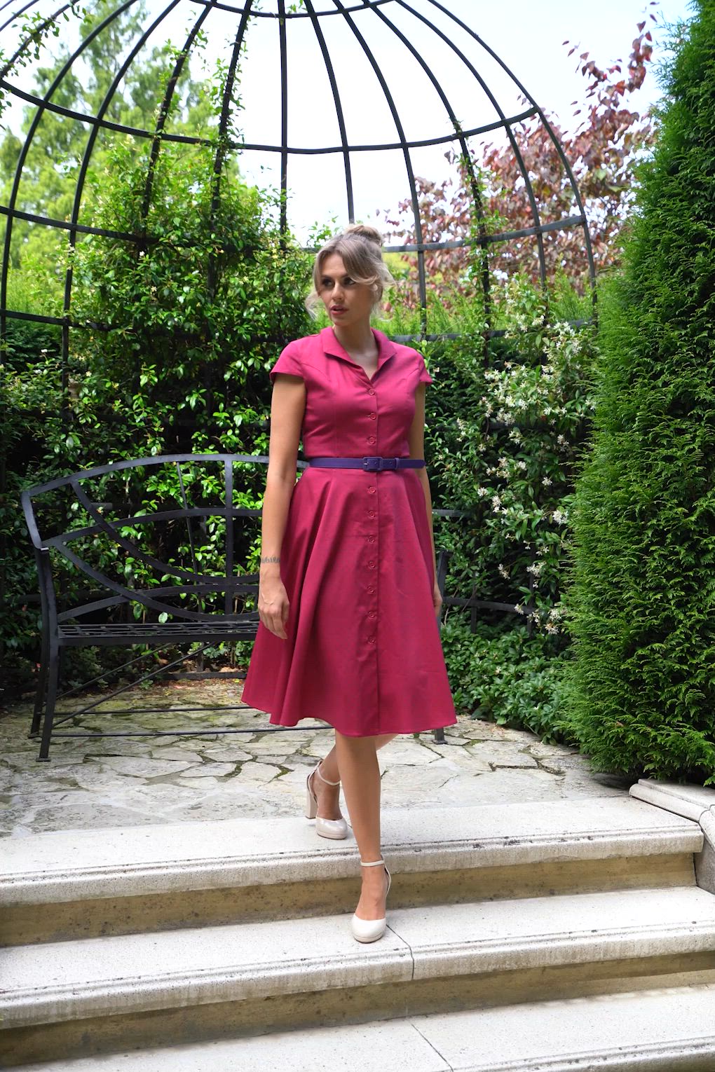 Topvintage Boutique Collection - Topvintage exclusive ~ Angie Polkadot Swing Dress in Bordeaux 3