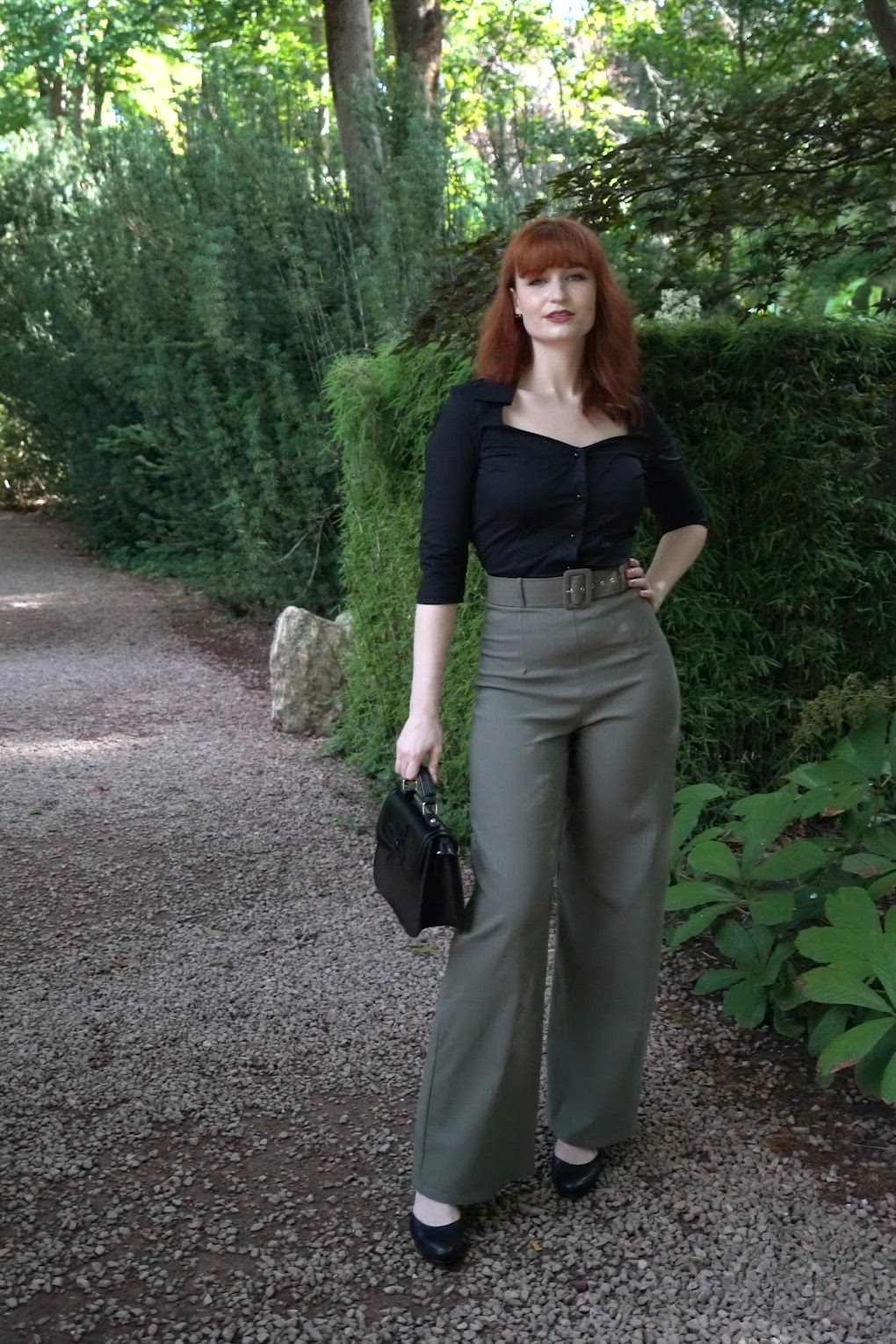 Vintage Chic for Topvintage - Sasha Pinstripe Trousers in Olive 4