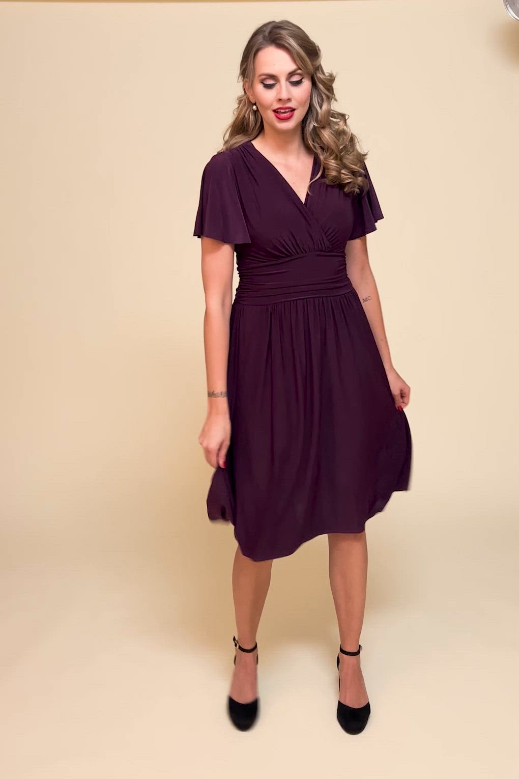 Vintage Chic for Topvintage - Topvintage exclusive ~ Sadie Slinky swing jurk in aubergine 7