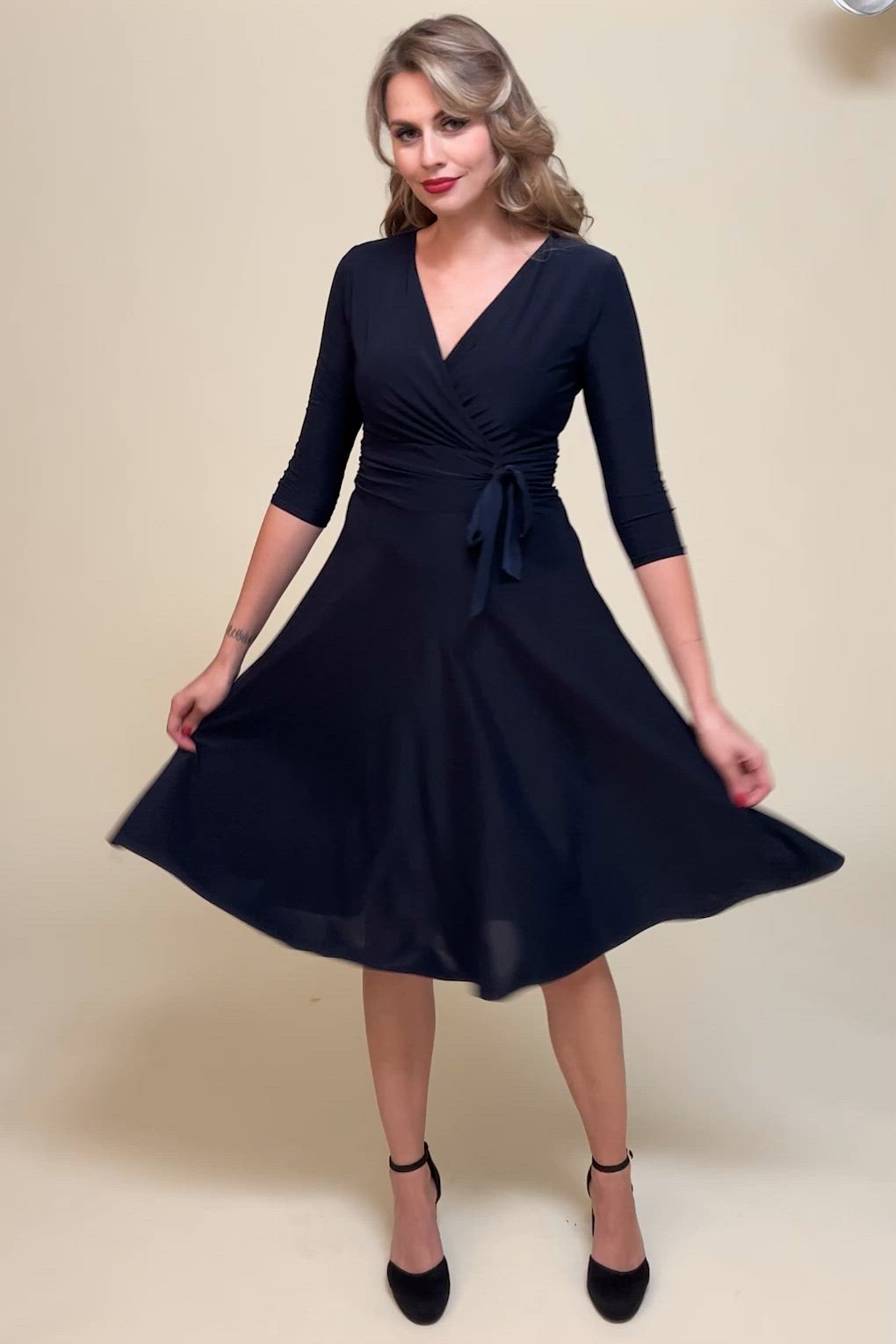 Vintage Chic for Topvintage - Topvintage exclusive ~ Aria swing jurk in marineblauw 3