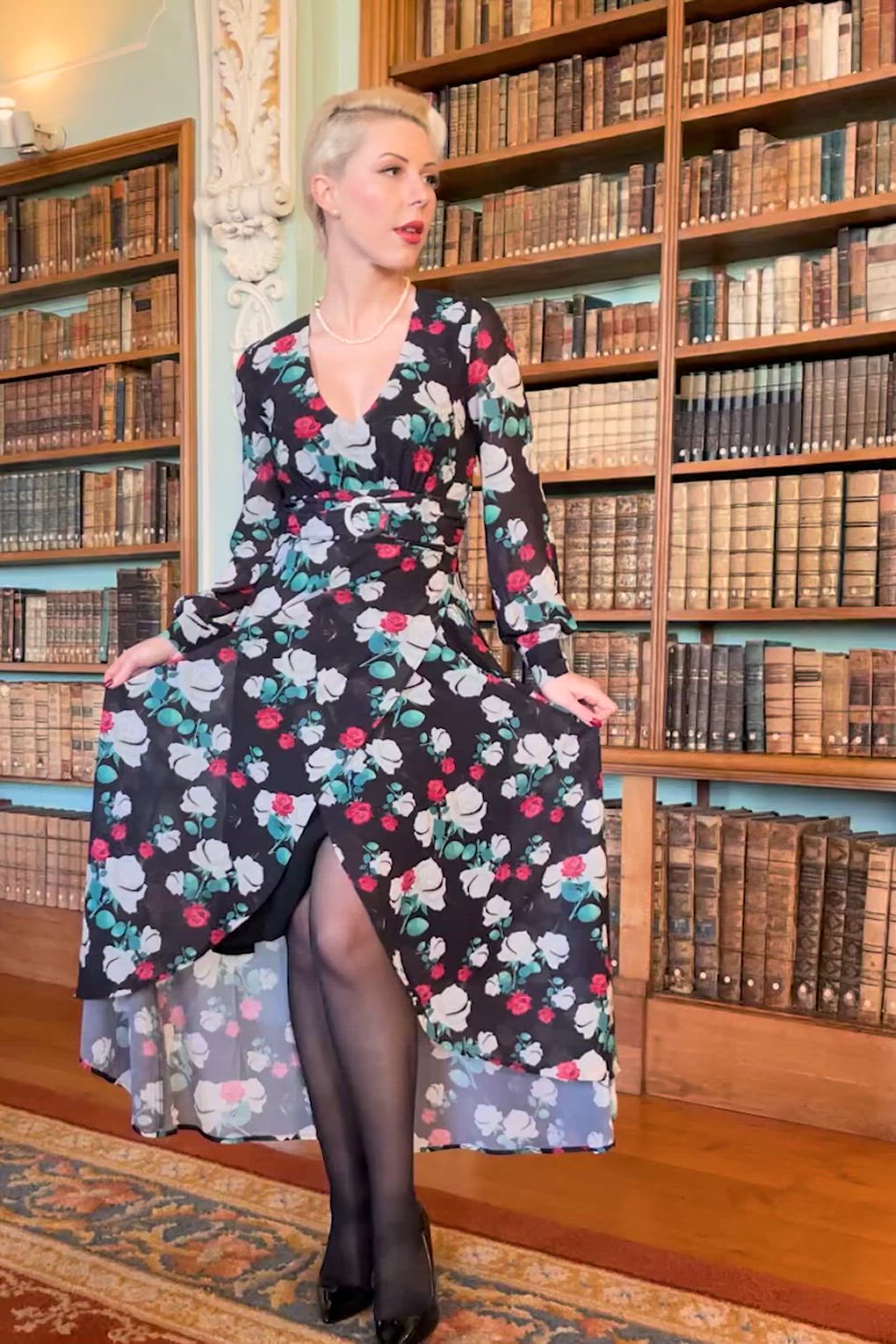 Vintage Diva  - The Annique Floral maxi jurk in zwart 3