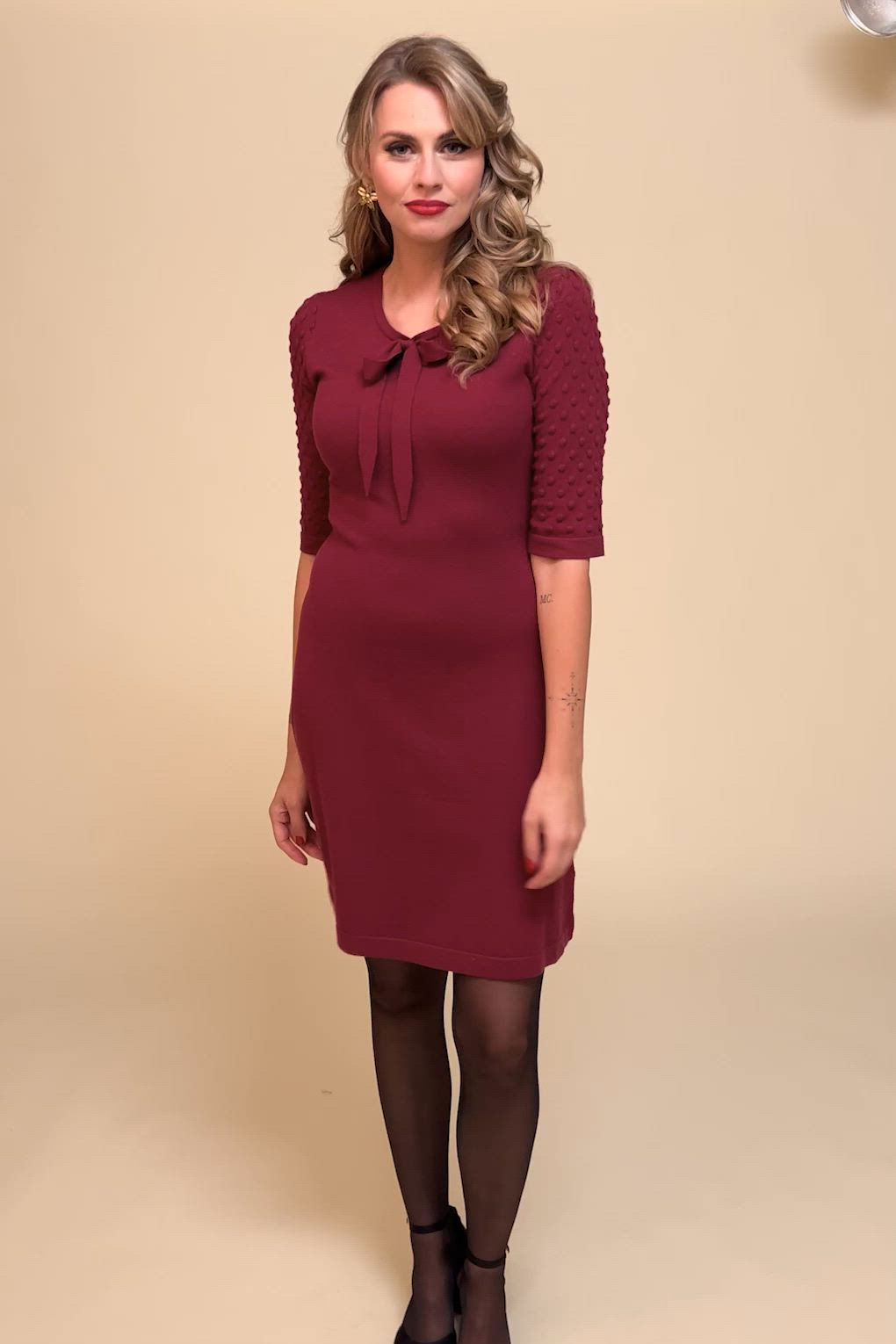 Topvintage Boutique Collection - Topvintage exclusive ~ Milly gebreide jurk in bordeauxrood 3