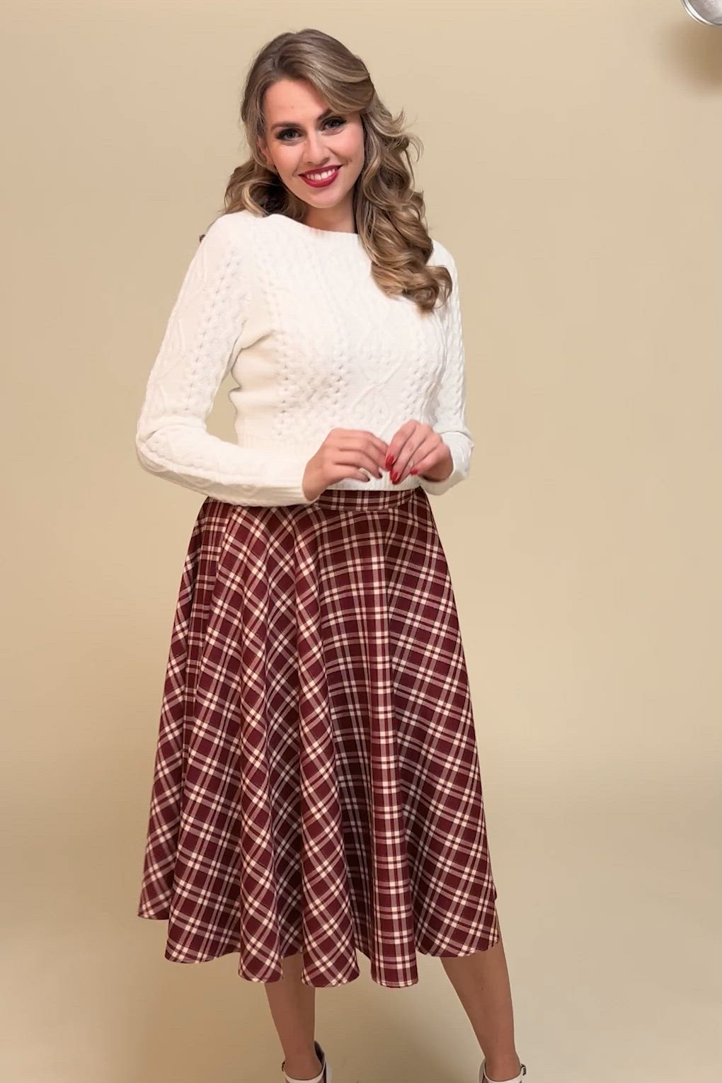 Banned Retro - Melanie geruite swing rok in bordeauxrood  3