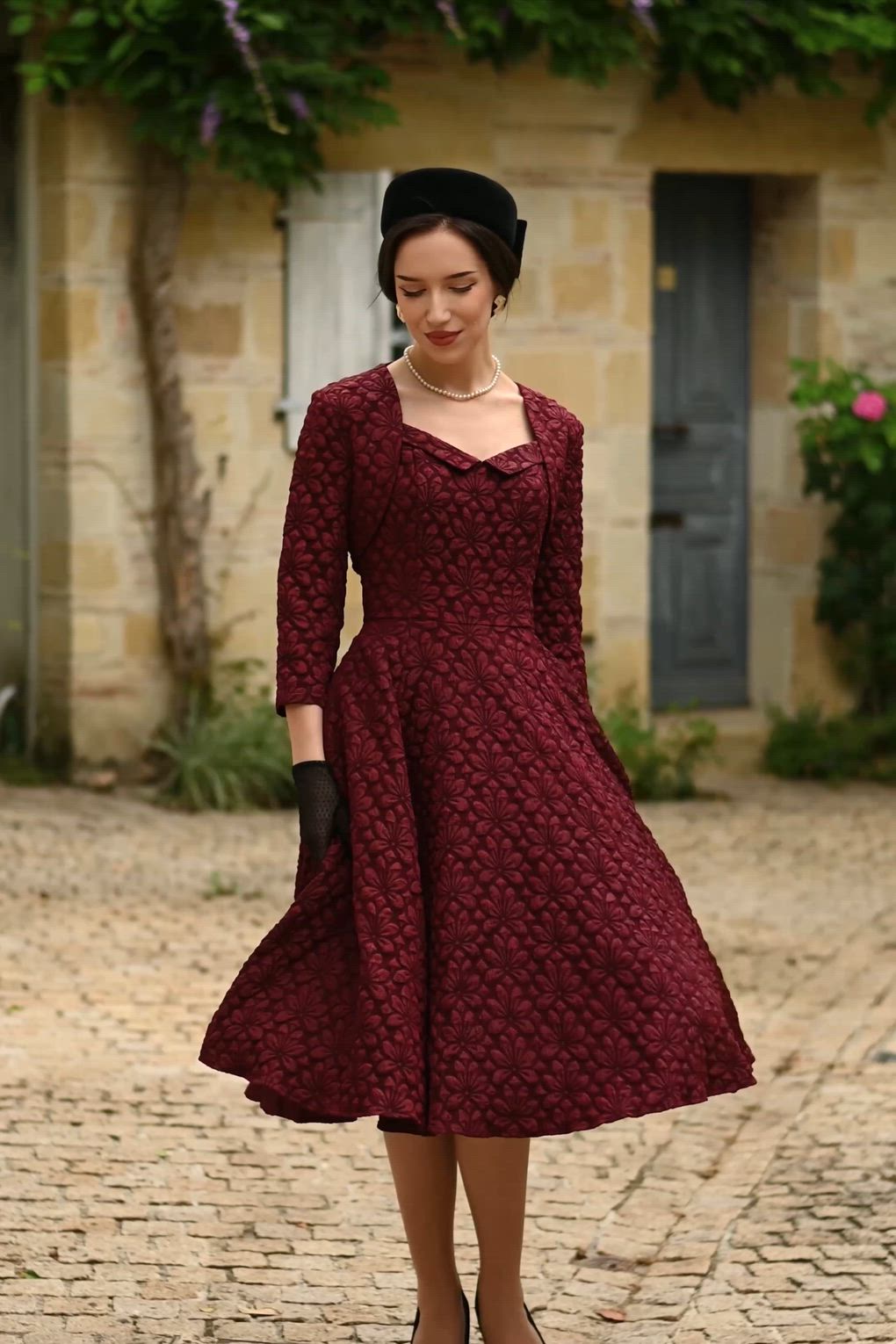 Hearts & Roses - Ramona swing jurk met bolero in bordeauxrood 2