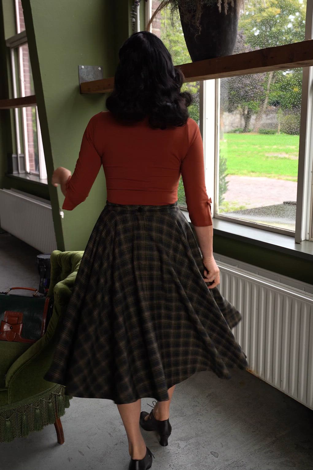 Timeless - Sophie wollen geruite rok in groen 3