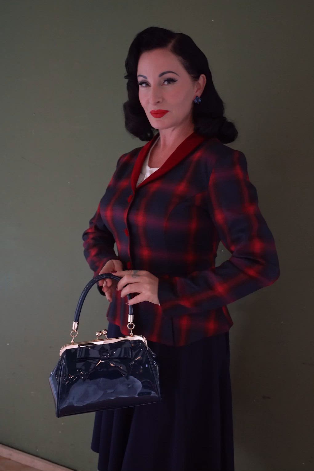 Banned Retro - Tori Tartan blazer jacket in rood en navy 3