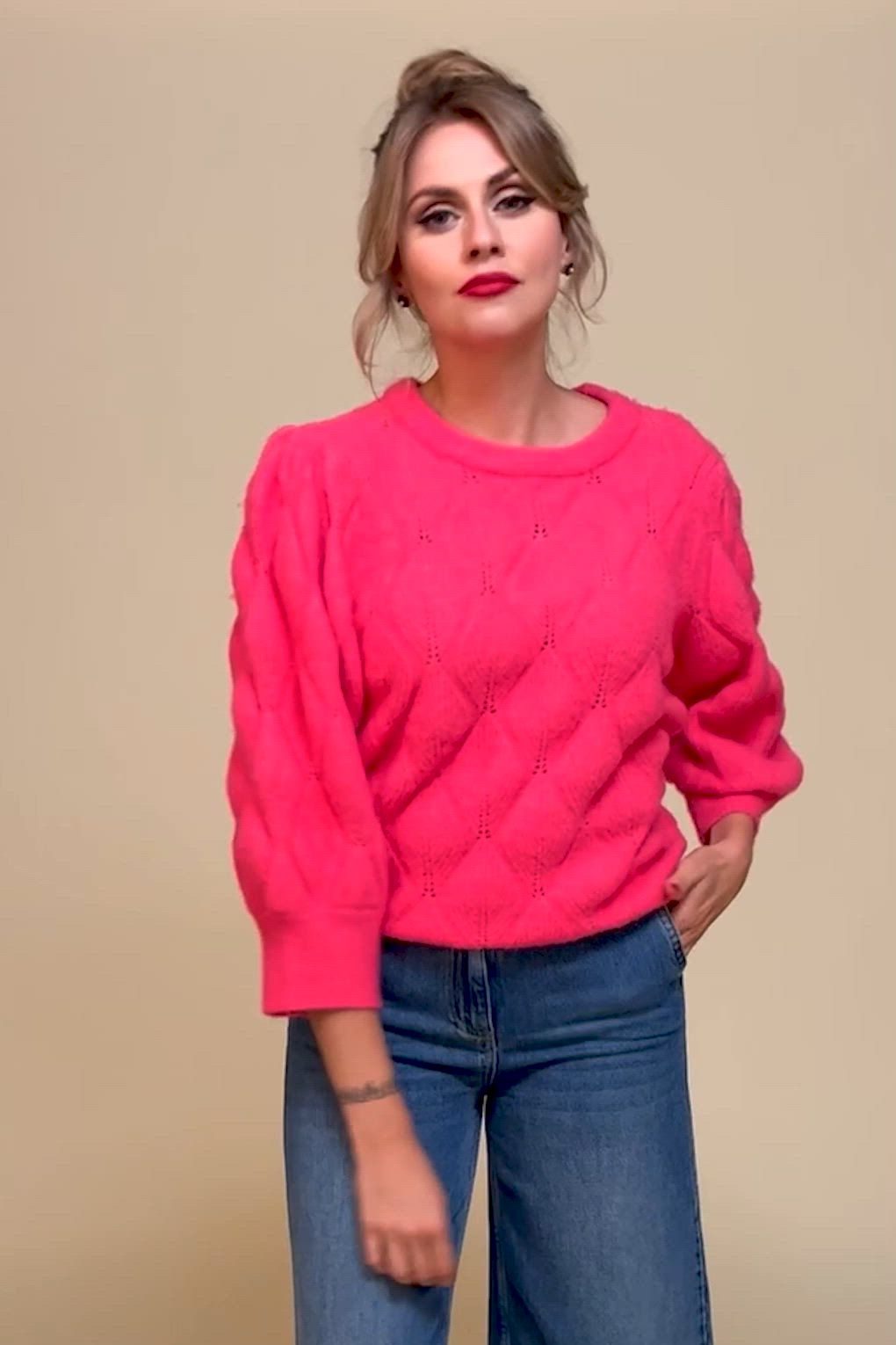 Smashed Lemon - Kyra gebreide sweater in fuchsia 3