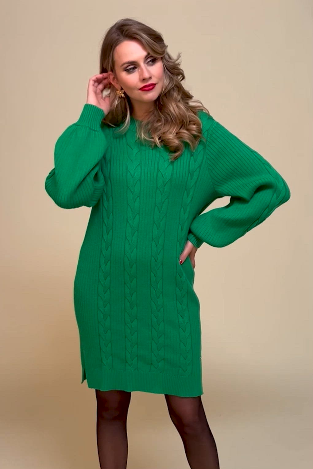 Smashed Lemon - Kim gebreide jurk in groen 3