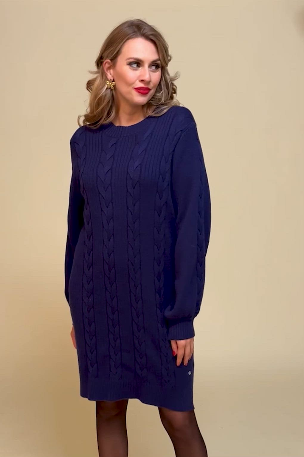 Smashed Lemon - Kim gebreide jurk in marineblauw 3