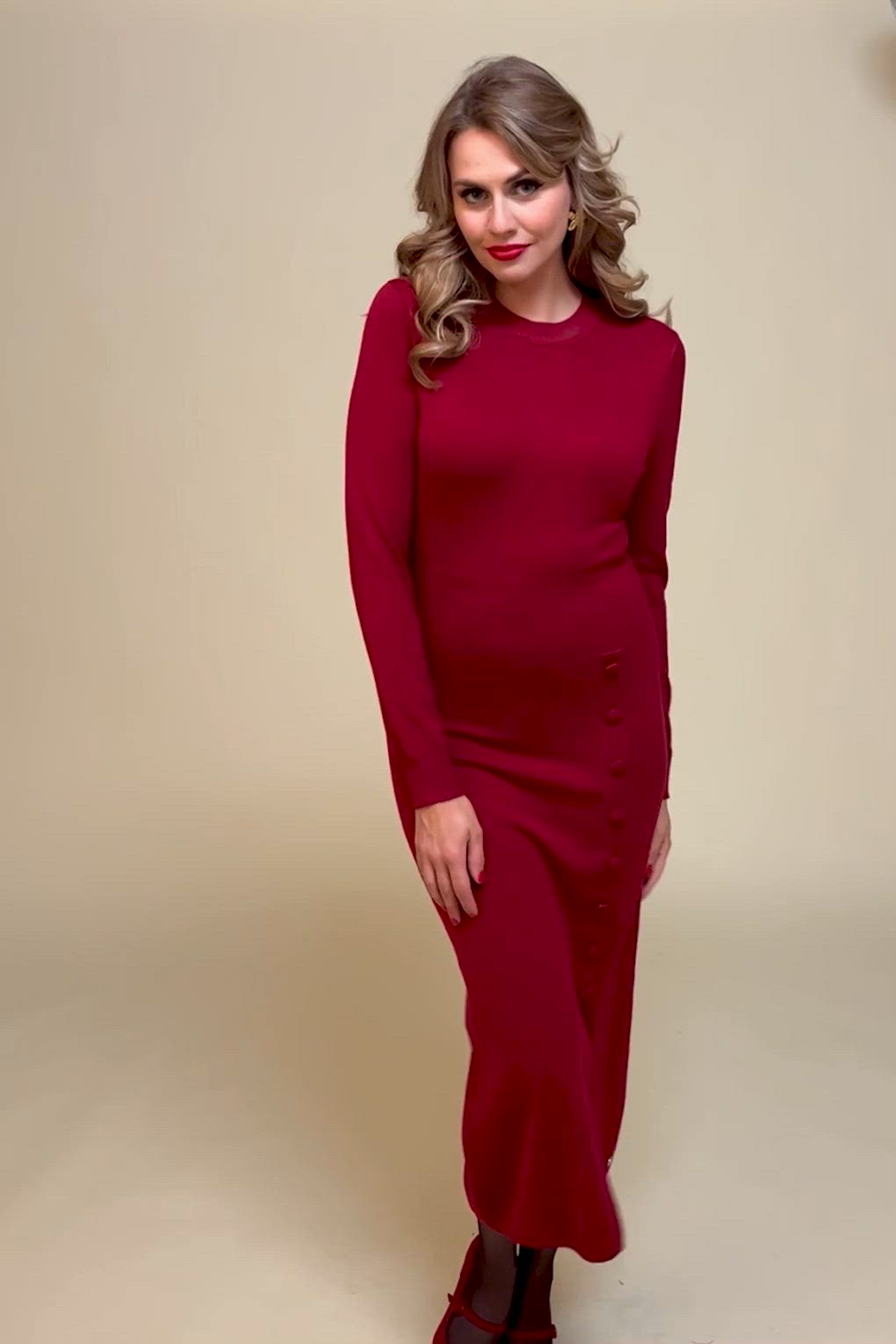 Smashed Lemon - Nela Maxi gebreide jurk in bordeauxrood 3