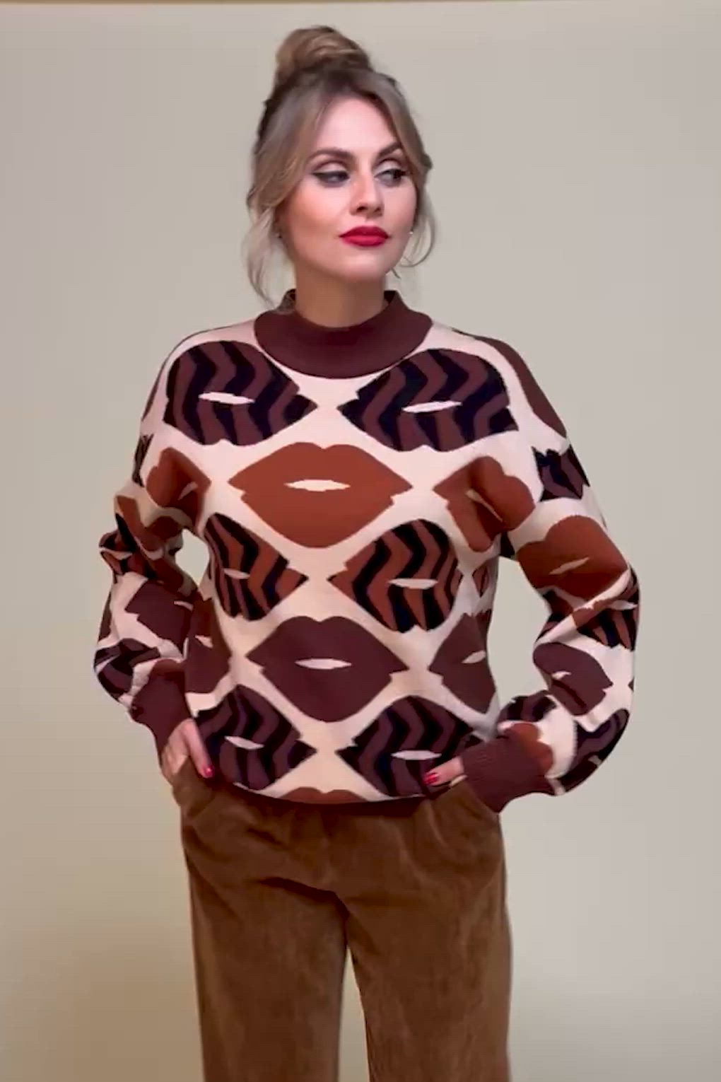 Smashed Lemon - Holly Lips trui in bruin 3