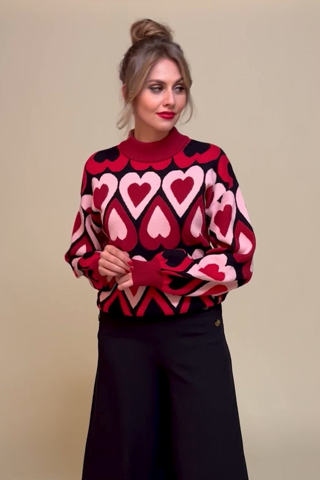 Smashed Lemon - Holly Hearts trui in zwart en bordeaux 3