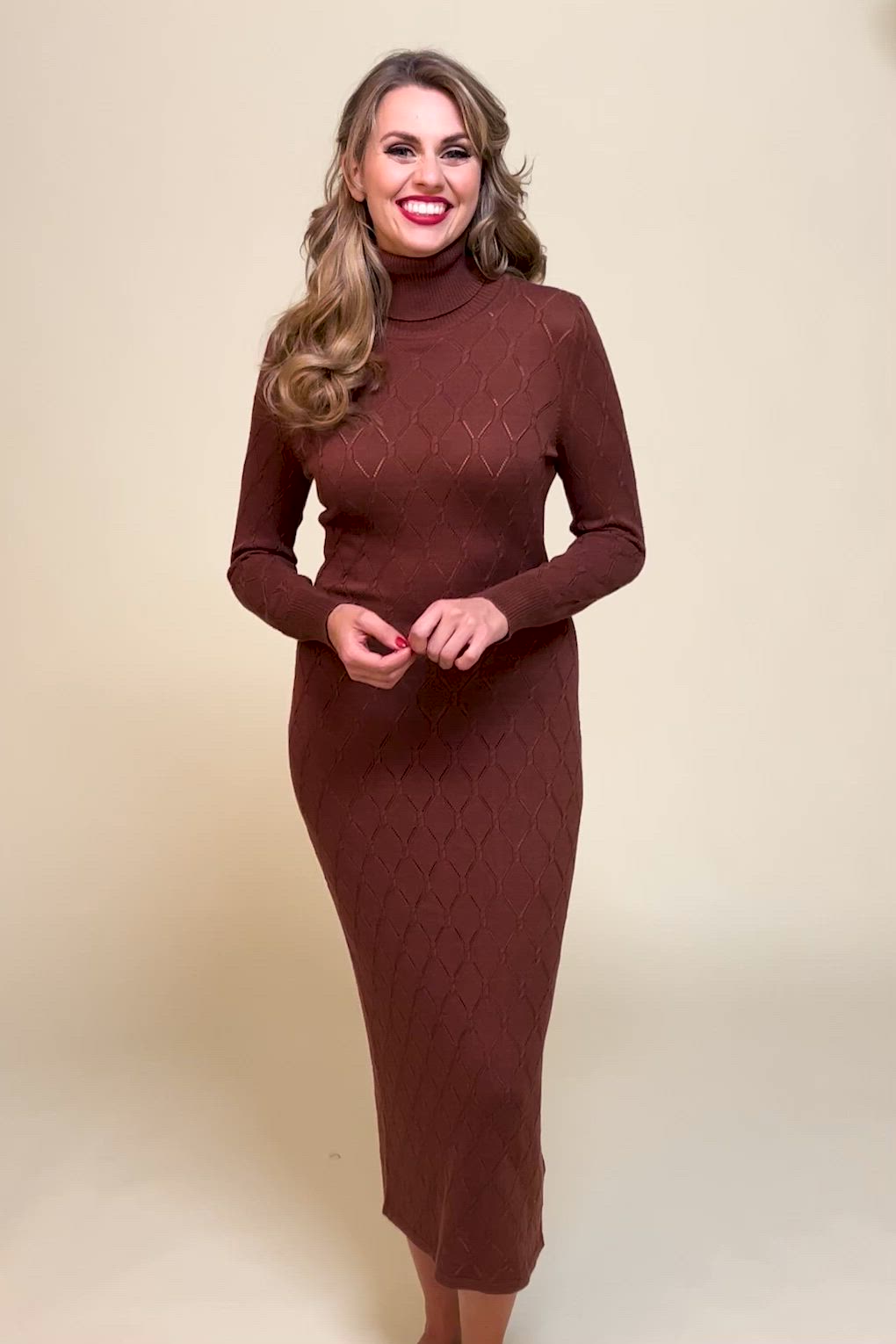 Banned Retro - Anick gebreide midi jurk in bruin 3