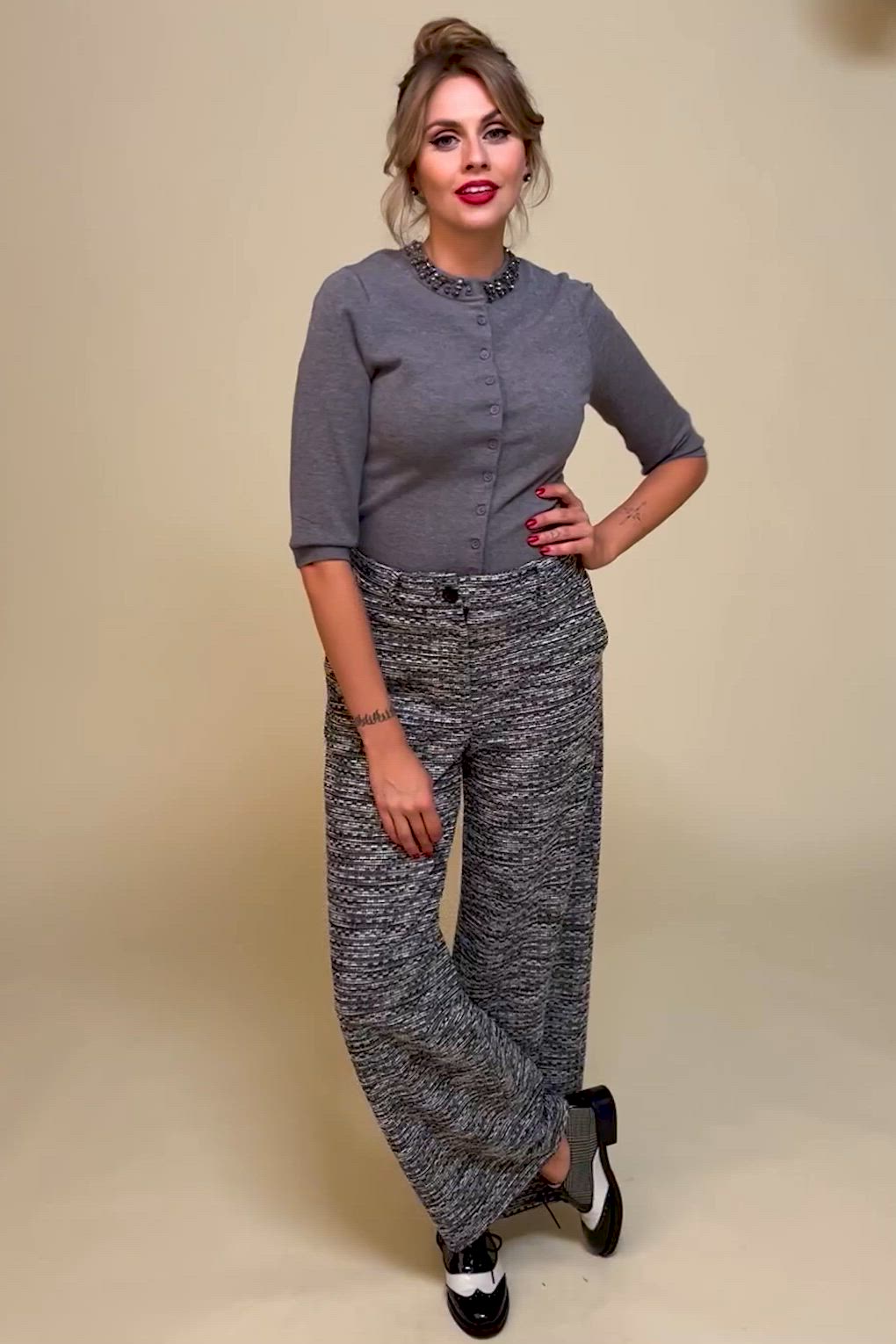 Smashed Lemon - Stella Bouclé pantalon in zwart en wit 3