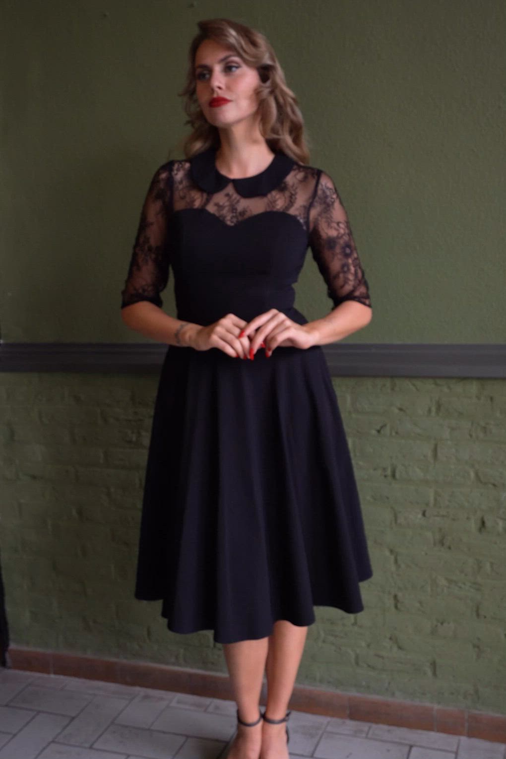 Topvintage Boutique Collection - Topvintage Exclusive ~ Ella Lace swing jurk in zwart 6