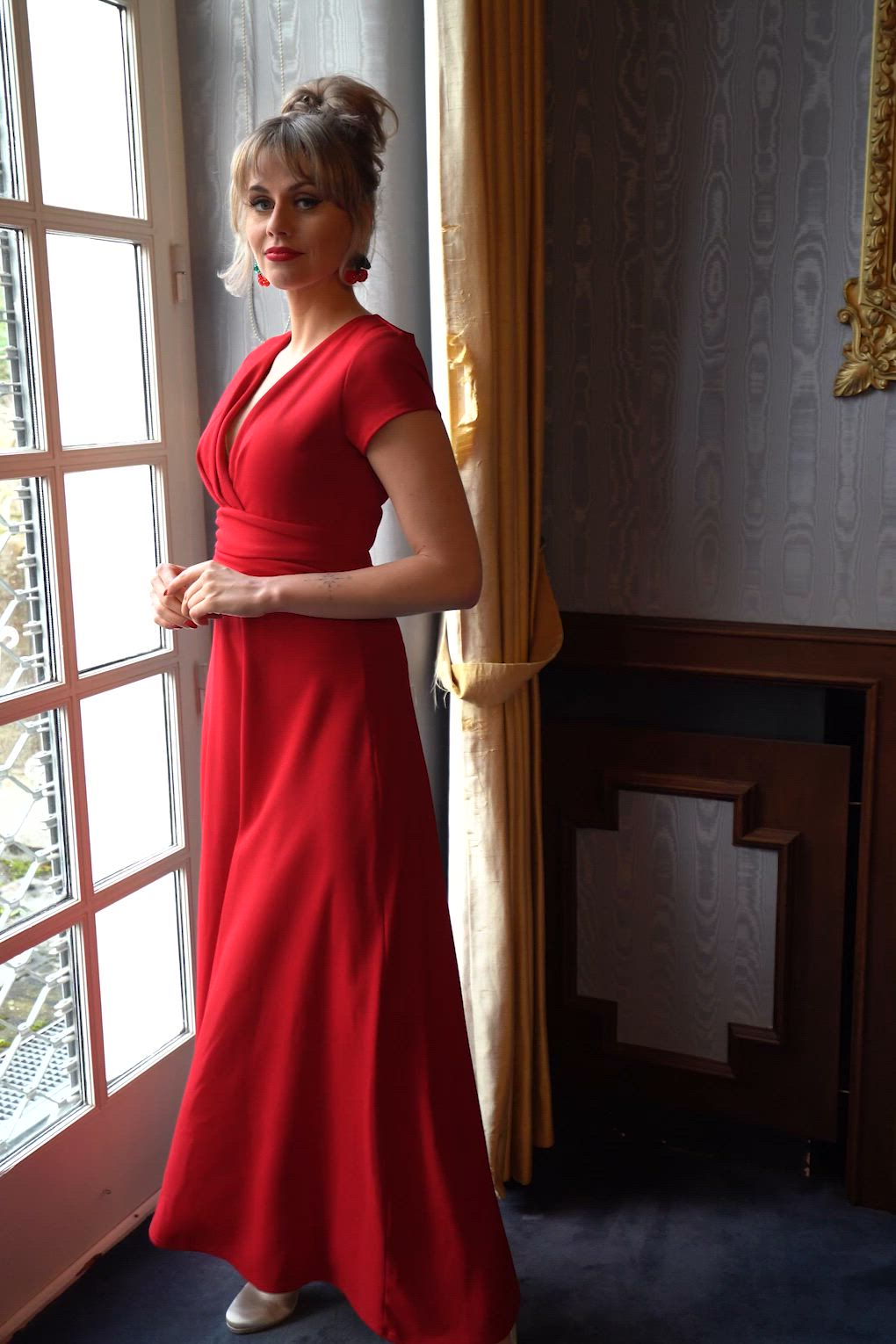 Vintage Chic for Topvintage - Topvintage exclusive ~ Rinda maxi-jurk in lippenstiftrood 3