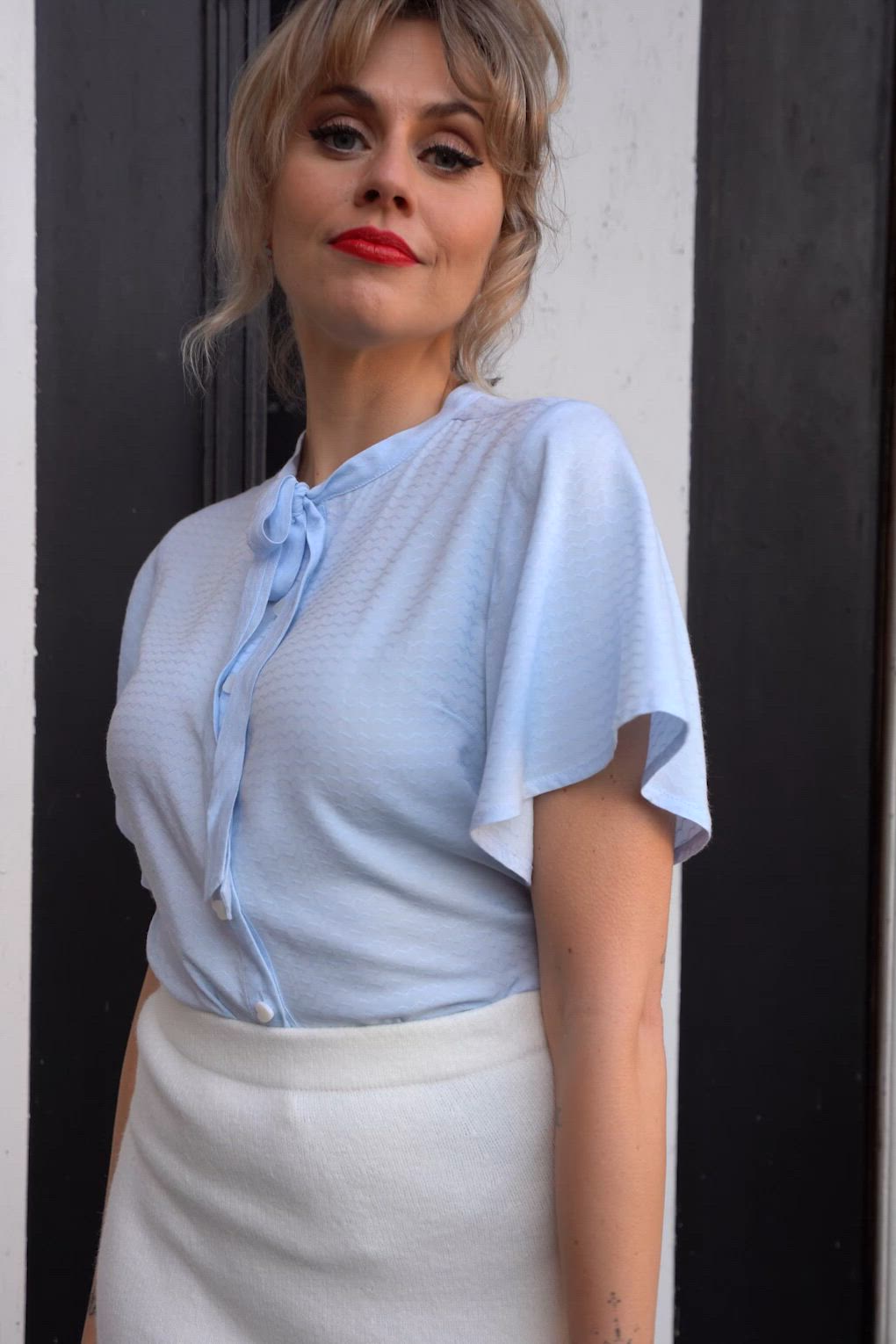 Topvintage Boutique Collection - Topvintage exclusive ~ Priscialla Pearl gebreide a-lijn rok in wit 4