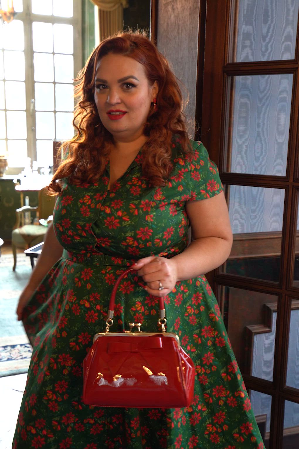 Topvintage Boutique Collection - Topvintage exclusive ~ Angie flower swing jurk in groen 3