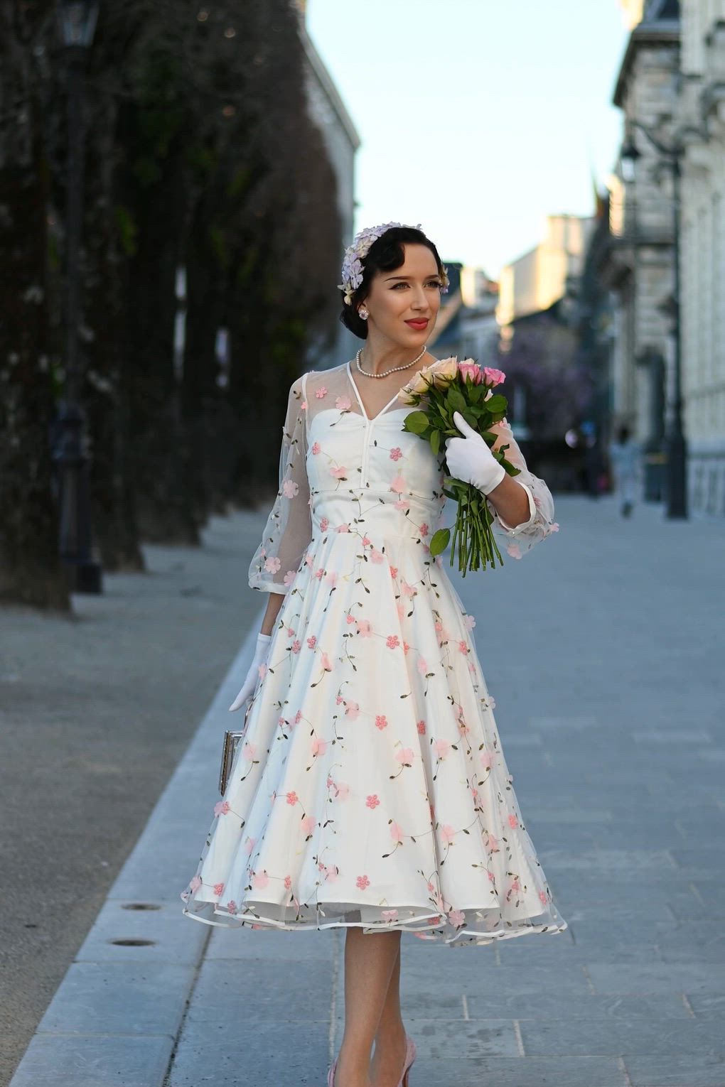 Vintage Diva  - Topvintage exclusive ~ Grace Elizabeth swing jurk met tule in wit 4