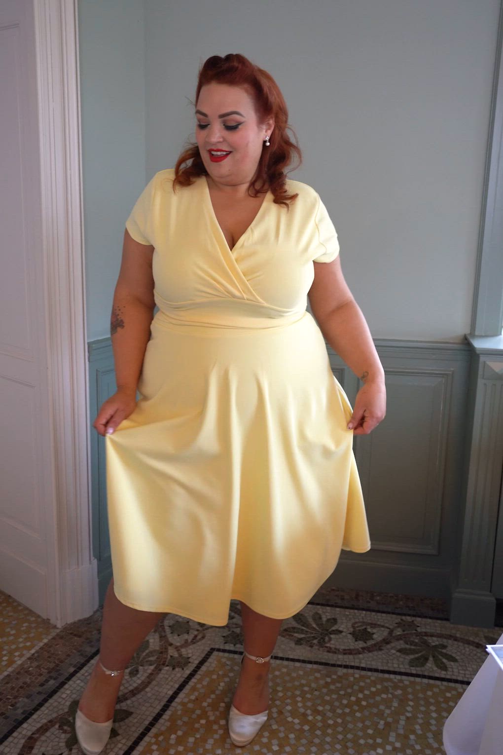 Vintage Chic for Topvintage - Topvintage exclusive ~ Esmeralda swing jurk in citroengeel 2