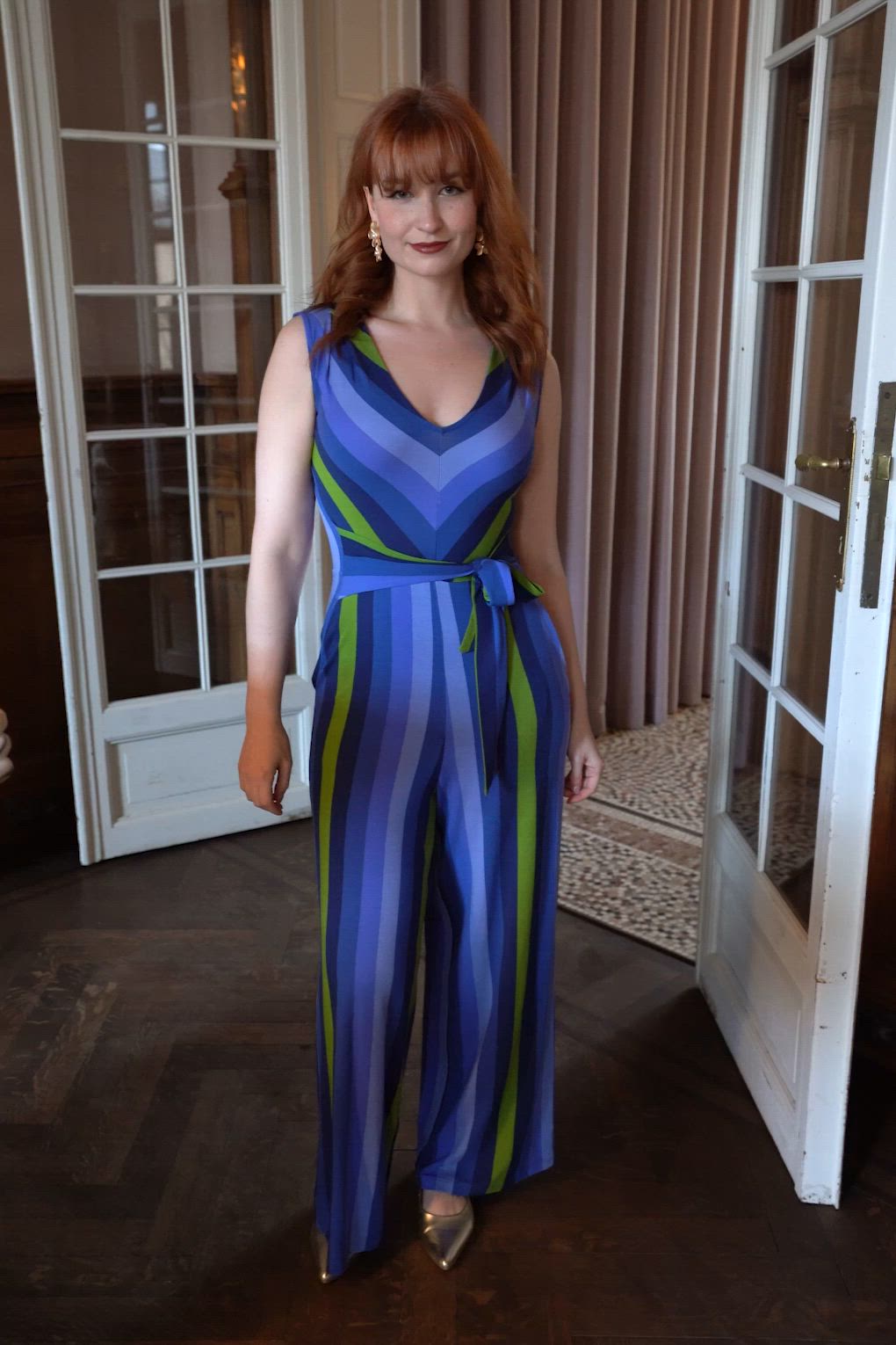 Mademoiselle YéYé - Paris O'Clock  gestreepte jumpsuit in blauw 3