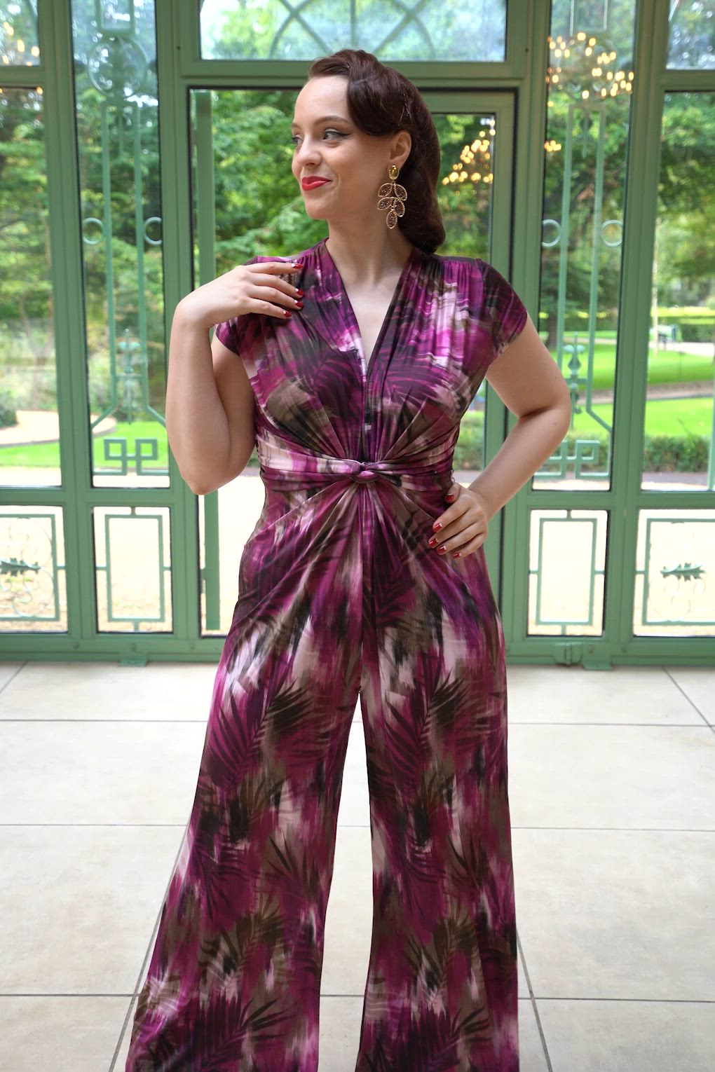 Vintage Chic for Topvintage - Exclusivité Topvintage ~ Combinaison à imprimé tropical estompé Livia en violet 4