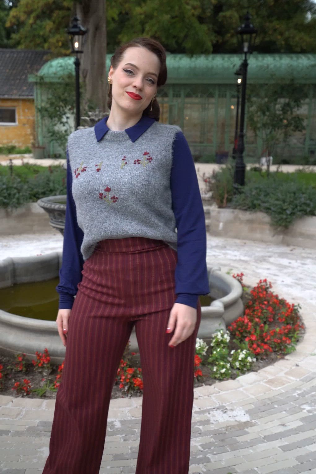 Vintage Chic for Topvintage - Topvintage exclusive ~ Bonnie Striped Trousers in Burgundy 3