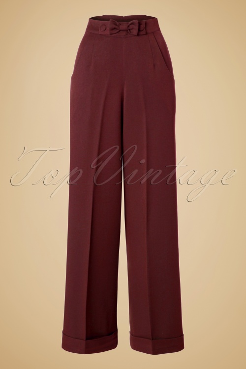 40s Hidden Away Trousers in Burgundy