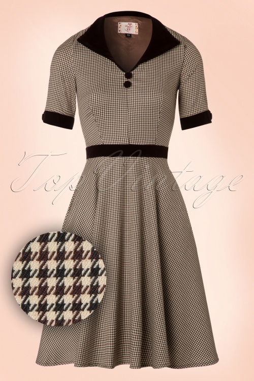 Banned Retro - 40s Swept Off Her Feet Swing Dress in Houndstooth Brown 2