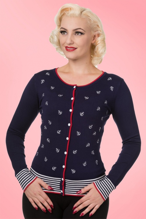 Banned Retro - 50s Close Call Cardigan in Navy 6