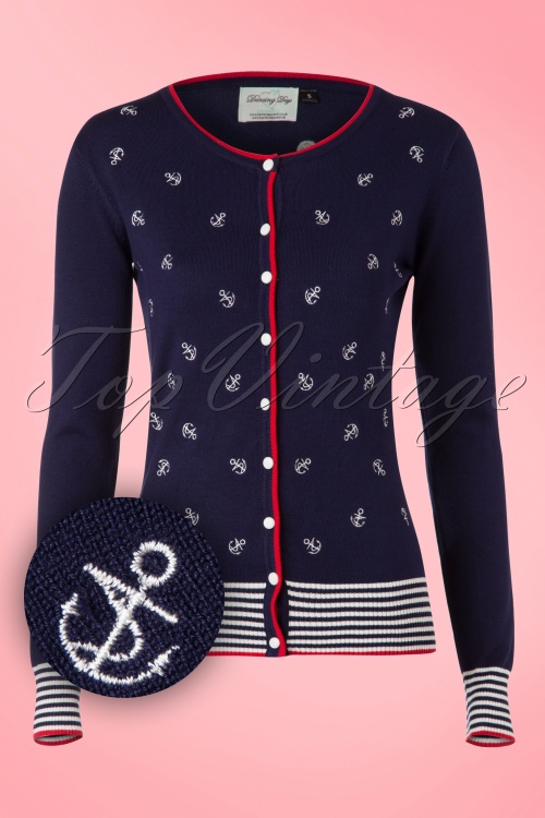 Banned Retro - 50s Close Call Cardigan in Navy 2
