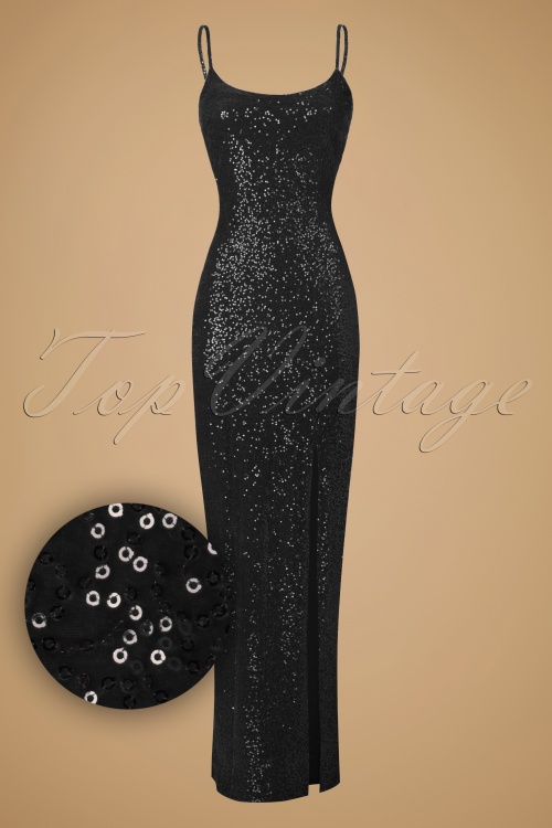 Vintage Chic for Topvintage - Dianne maxi-jurk met pailletten in zwart fluweel