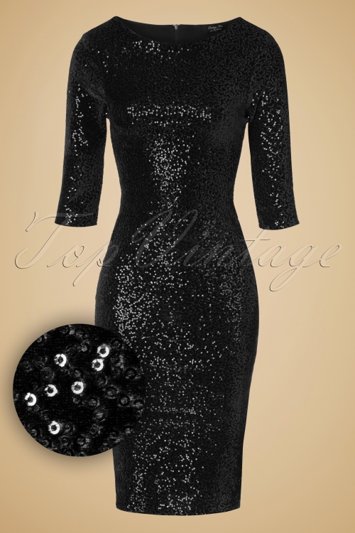 Vintage Chic for Topvintage - 50s Twinkle Sequin Pencil Dress in Black 2