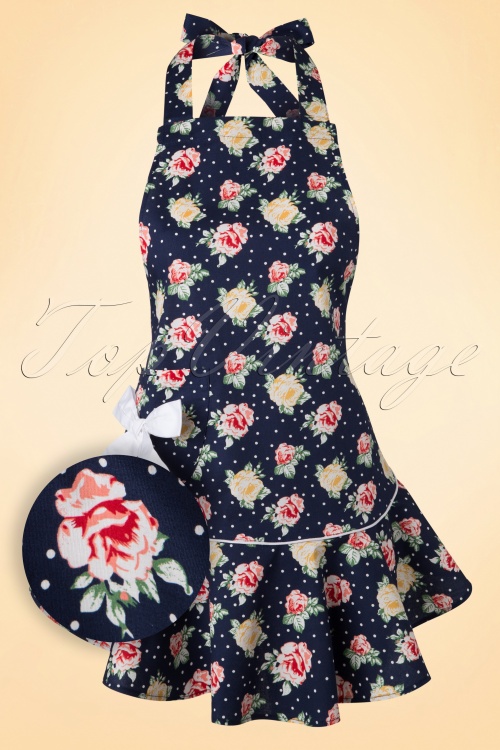 Bunny - Emma Floral Apron Années 50 en Navy