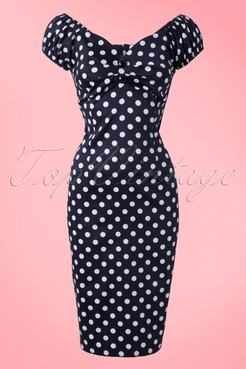 Collectif Clothing - 50s Dolores dress navy white polka dot 2
