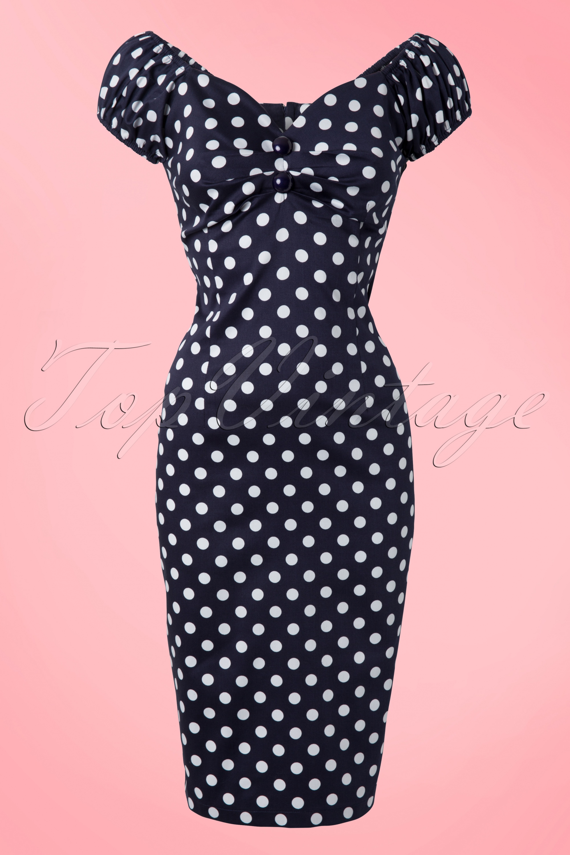 Collectif Clothing - Dolores jurk marine wit polkadot 2