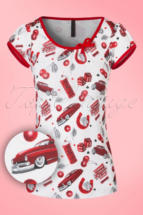 Sassy Sally - 50s Leona Cherry Cars Top in White and Red 2