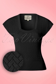 Collectif Clothing - 50s Pia Square Neck Knitted Top in Black 2