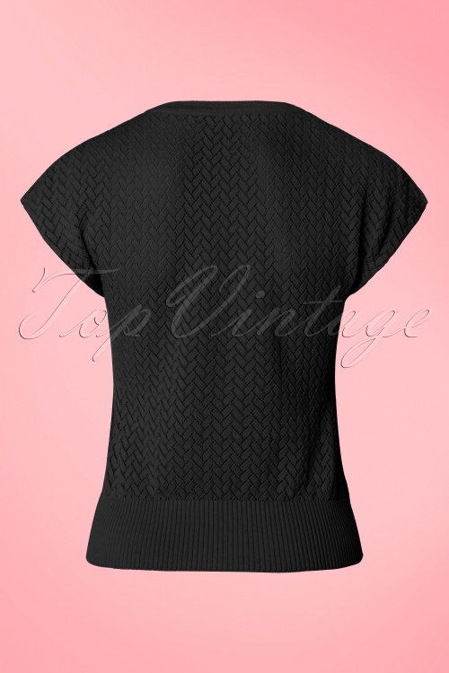 Collectif Clothing - 50s Pia Square Neck Knitted Top in Black 4