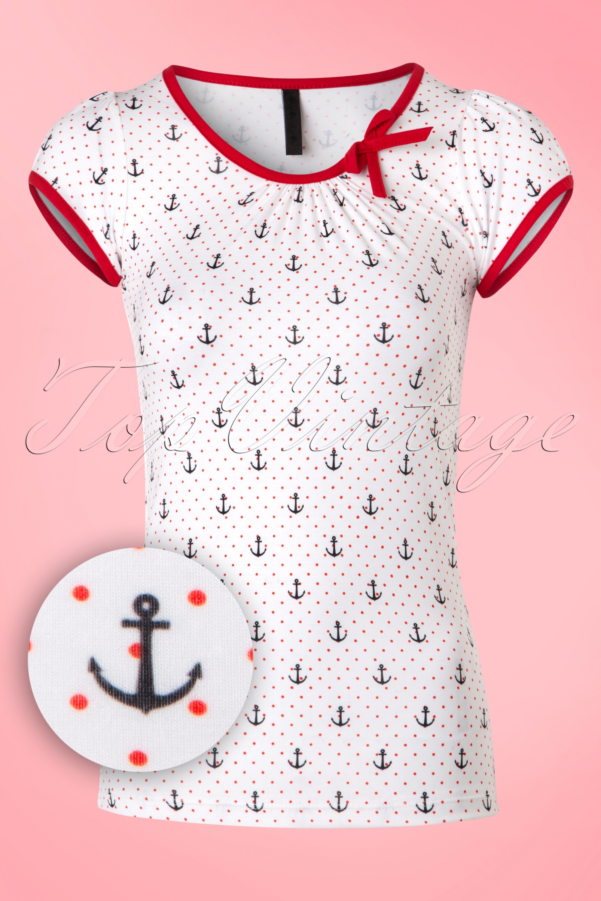 Sassy Sally - Leona Anchor Top in wit en rood