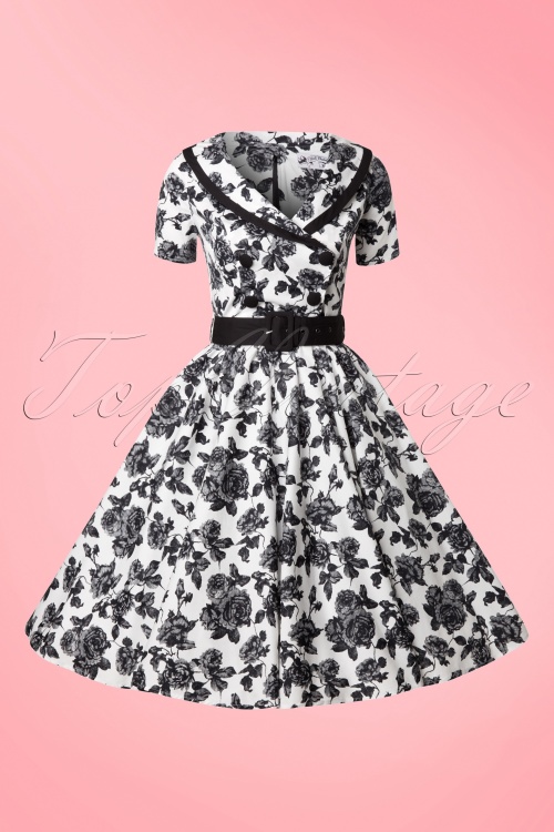 Bunny - 50s Honor Floral Swing Dress in Black and Ivory 5
